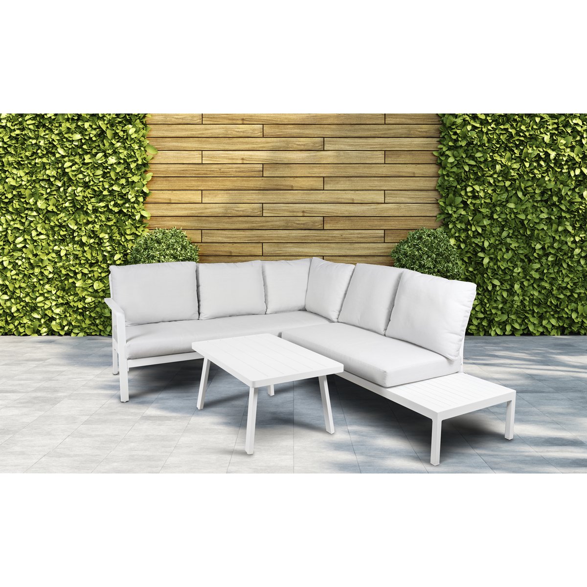 Dellonda DG53 Kyoto White 3 - Piece Outdoor Garden Corner Sofa & Coffee Table Set