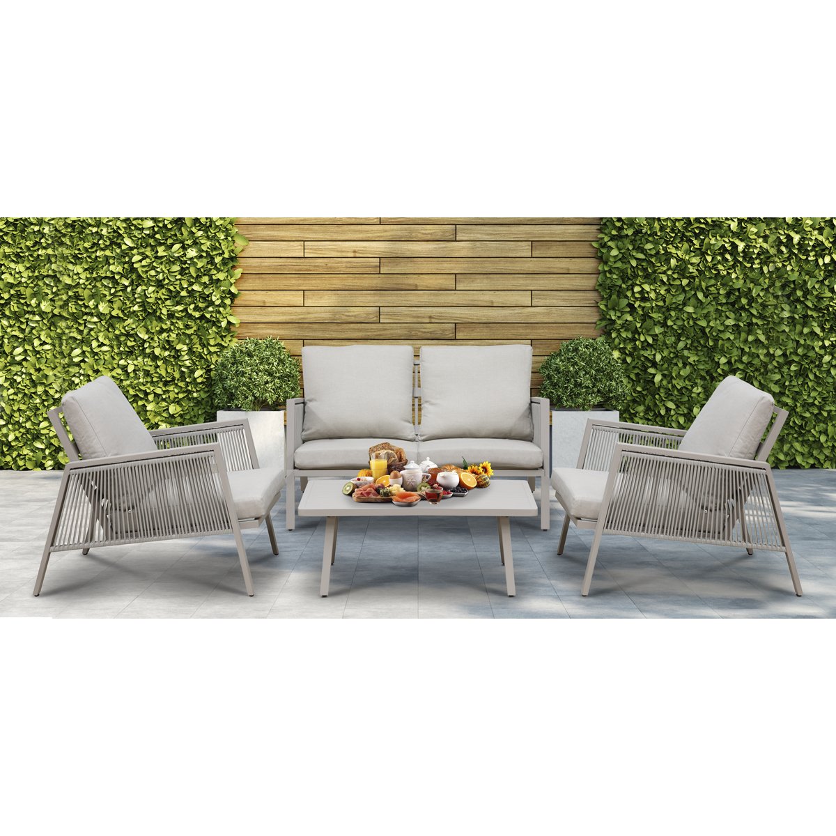 Dellonda DG56 Fusion Aluminium 4 - Piece Outdoor Sofa Arm Chairs & Coffee Table Set