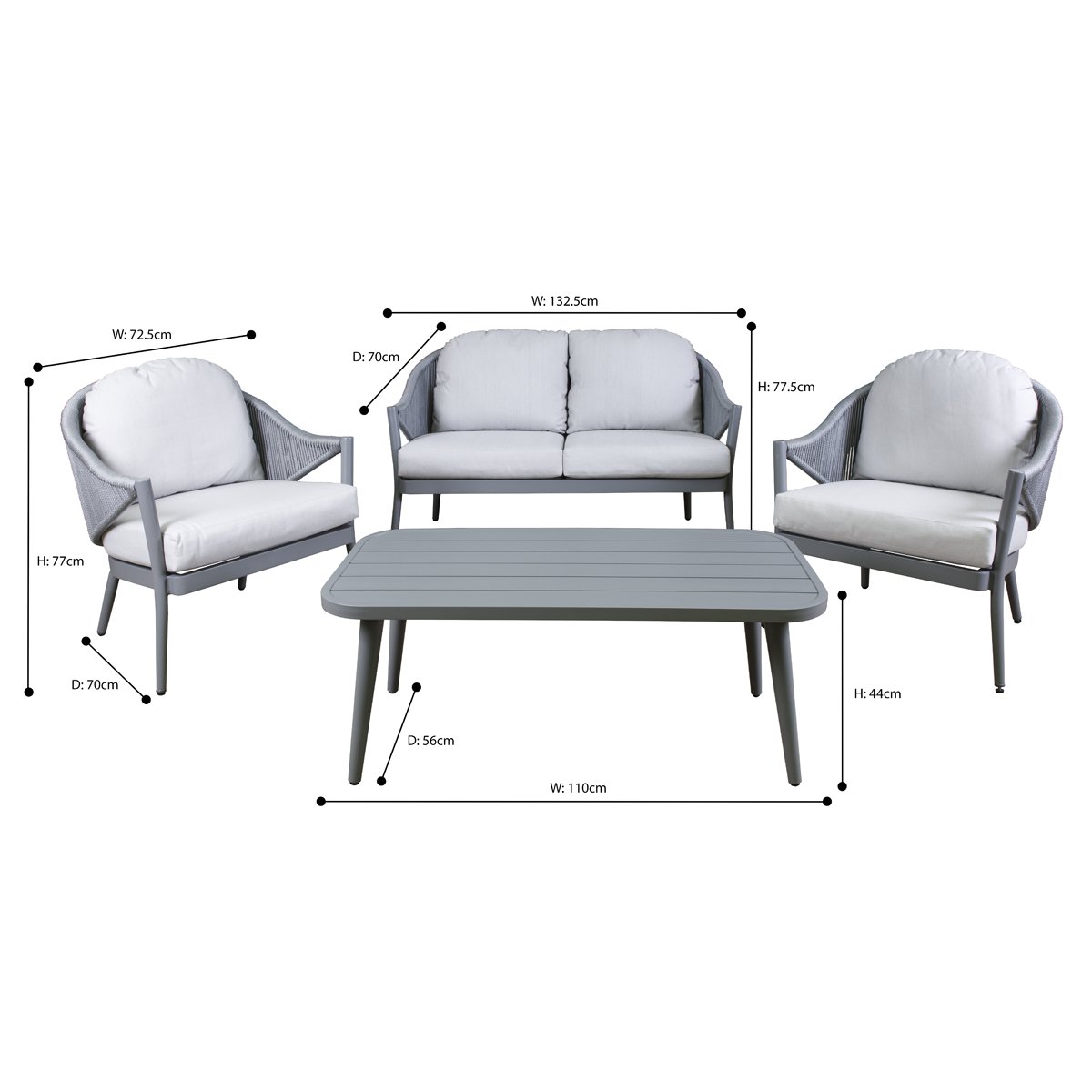 Dellonda DG59 Echo 4 - Piece Aluminium Outdoor Garden Sofa Arm Chair & Coffee Table Set