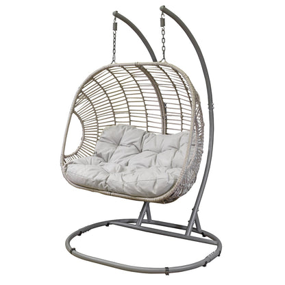 Dellonda DG61 Egg Hanging Swing Chair Wicker Rattan Basket Steel Frame Double