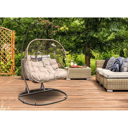 Dellonda DG61 Egg Hanging Swing Chair Wicker Rattan Basket Steel Frame Double