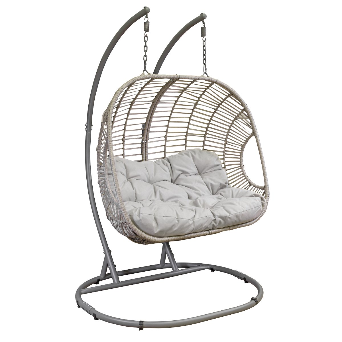 Dellonda DG61 Egg Hanging Swing Chair Wicker Rattan Basket Steel Frame Double