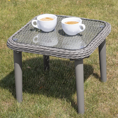 Dellonda DG75 Buxton Rattan Wicker Outdoor Coffee Table with Clear Tempered Glass Top Grey