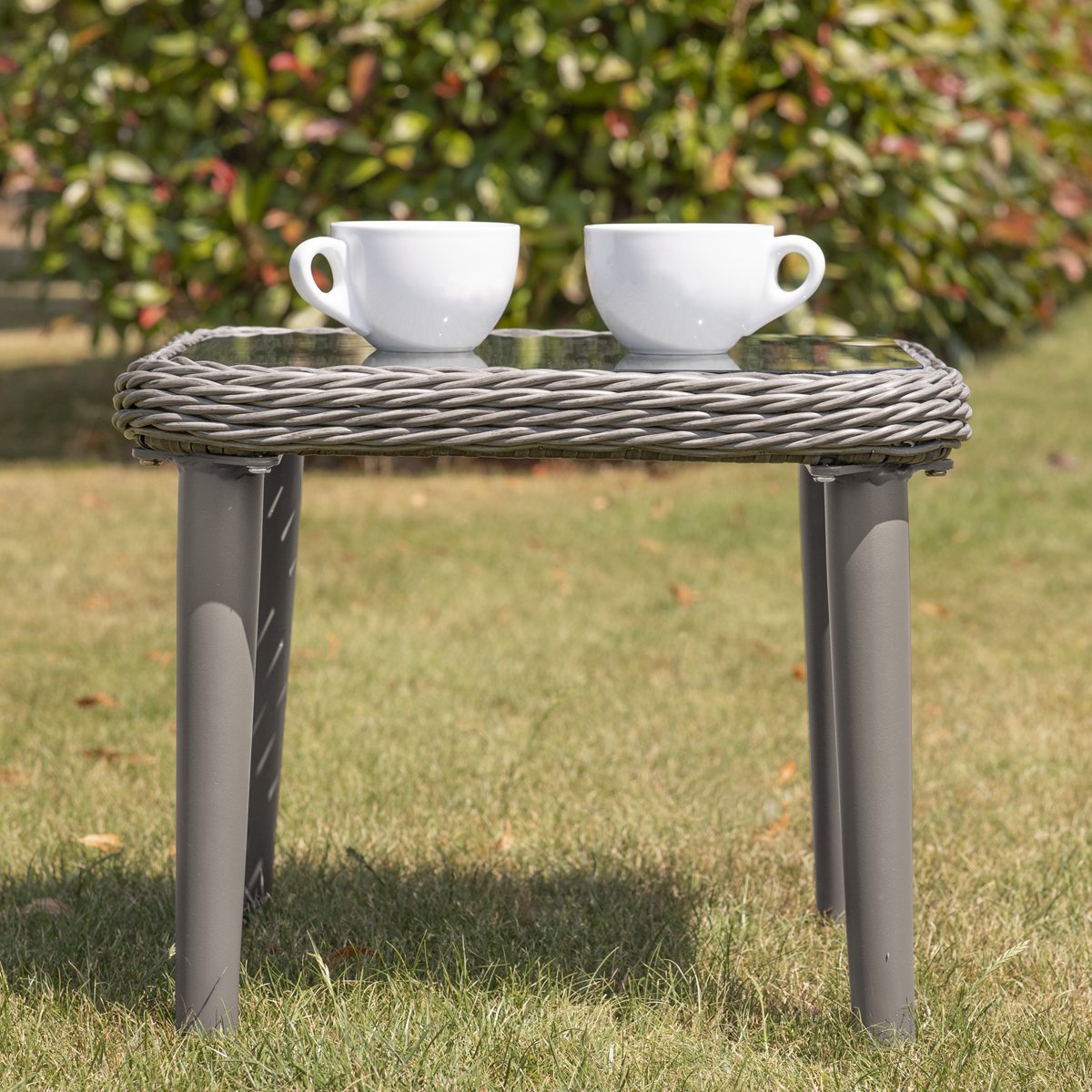 Dellonda DG75 Buxton Rattan Wicker Outdoor Coffee Table with Clear Tempered Glass Top Grey