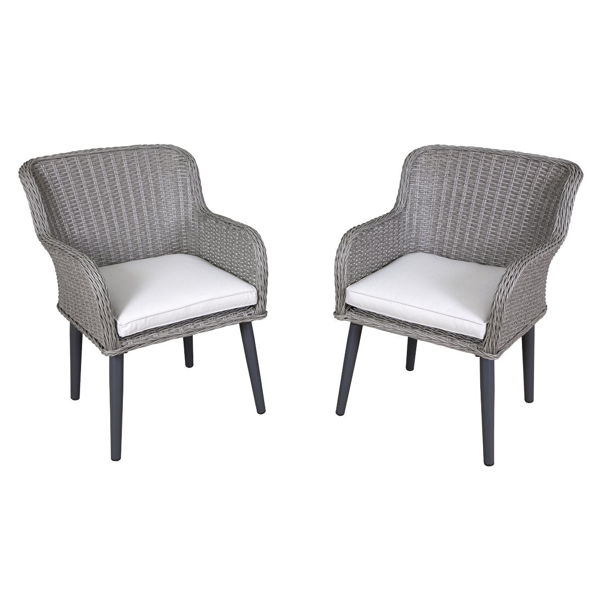 Dellonda DG76 Buxton Rattan Wicker Outdoor Dining Armchairs with Cushion Set of 2 Grey