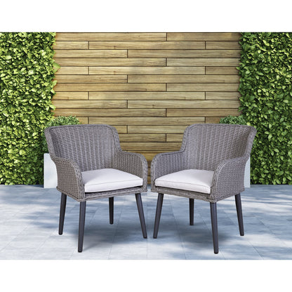 Dellonda DG76 Buxton Rattan Wicker Outdoor Dining Armchairs with Cushion Set of 2 Grey