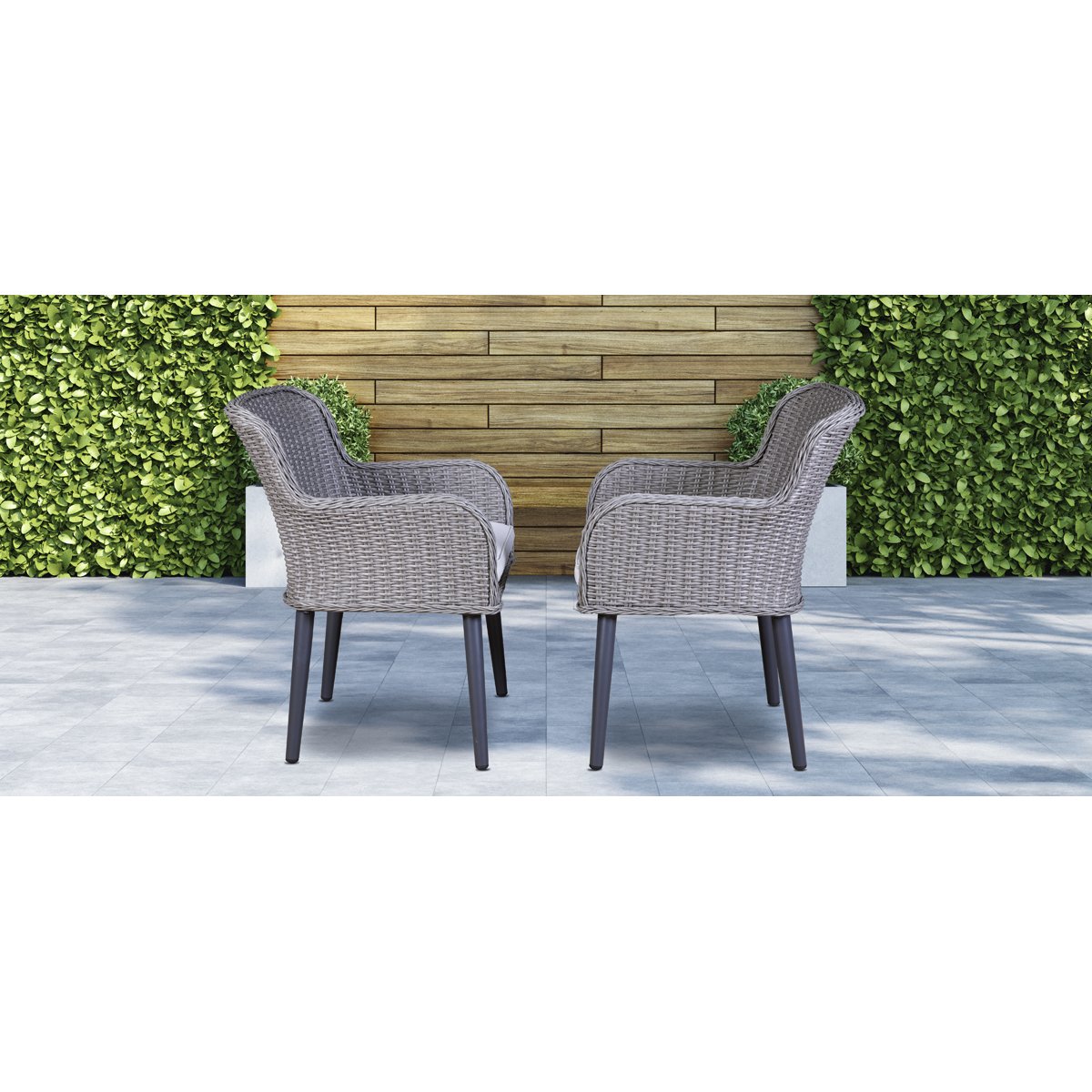 Dellonda DG76 Buxton Rattan Wicker Outdoor Dining Armchairs with Cushion Set of 2 Grey