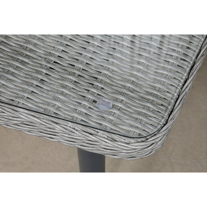 Dellonda DG78 Buxton Rattan Wicker Outdoor Dining Table with Clear Tempered Glass Top Grey