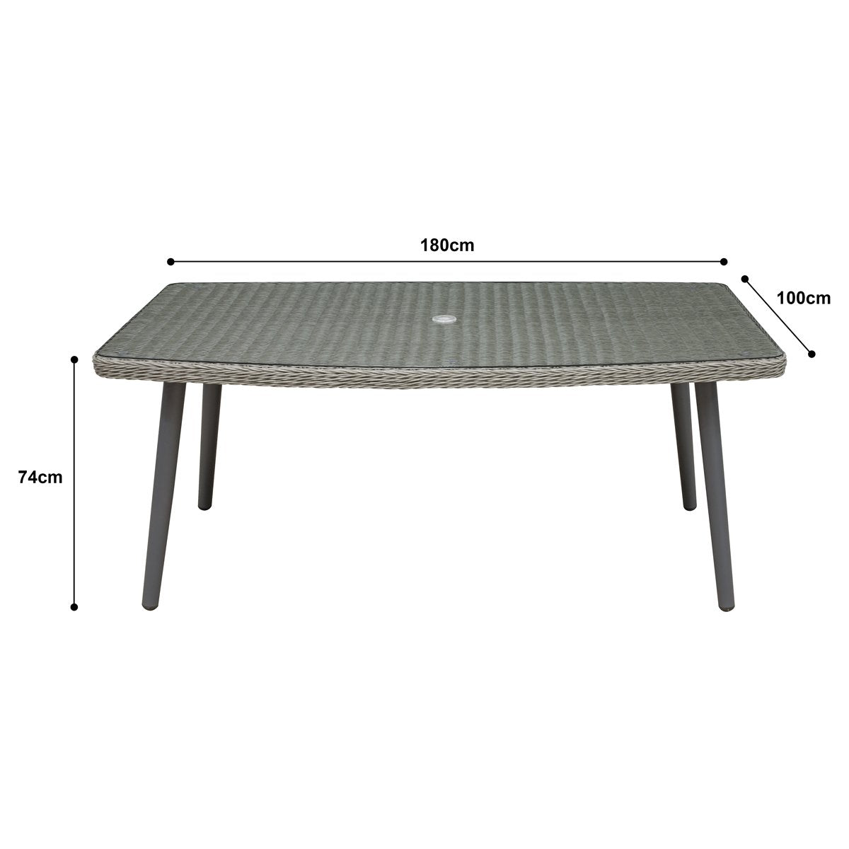 Dellonda DG78 Buxton Rattan Wicker Outdoor Dining Table with Clear Tempered Glass Top Grey