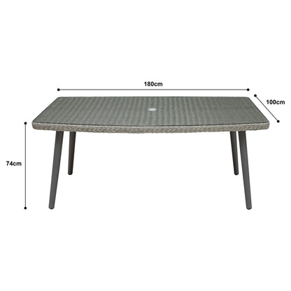 Dellonda DG78 Buxton Rattan Wicker Outdoor Dining Table with Clear Tempered Glass Top Grey