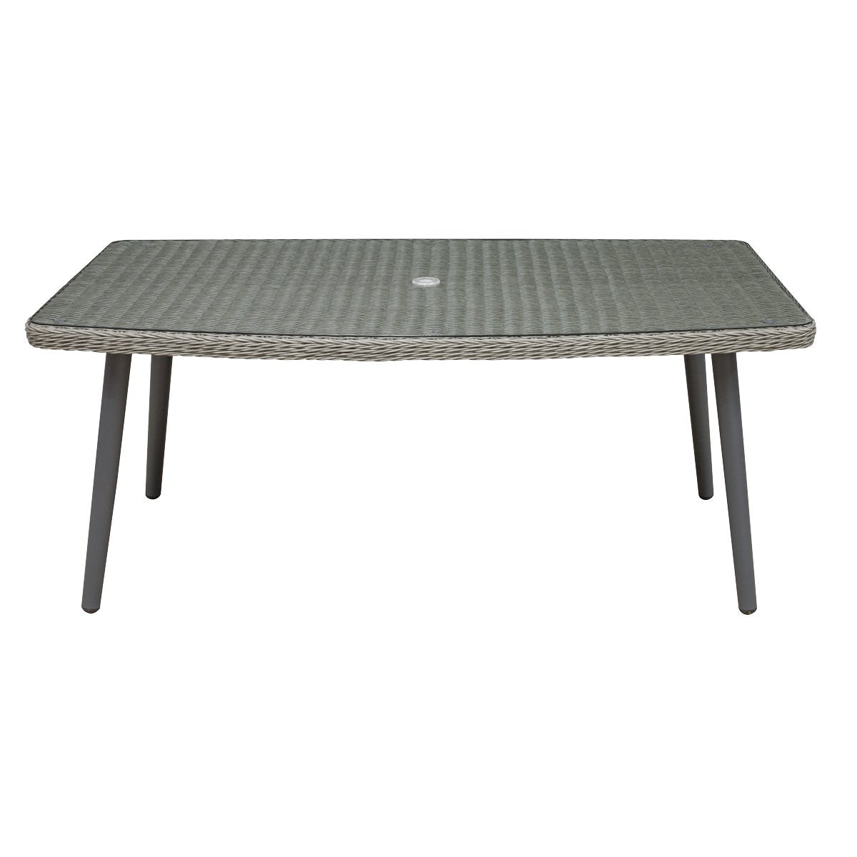 Dellonda DG78 Buxton Rattan Wicker Outdoor Dining Table with Clear Tempered Glass Top Grey