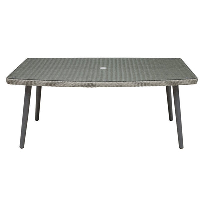 Dellonda DG78 Buxton Rattan Wicker Outdoor Dining Table with Clear Tempered Glass Top Grey