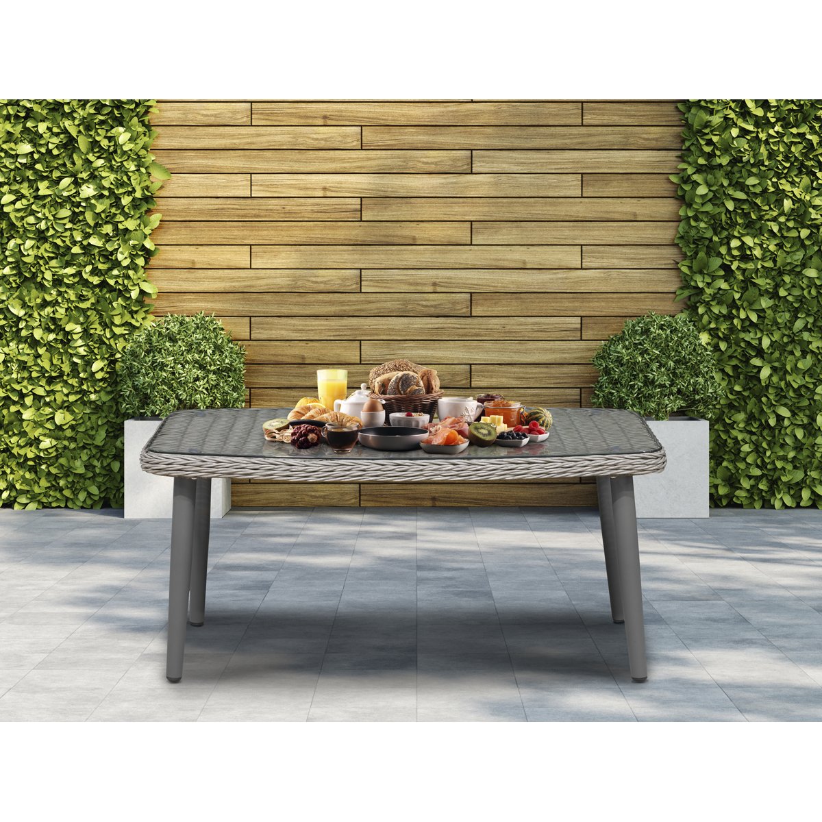 Dellonda DG81 Buxton Rattan Wicker Outdoor Coffee Table with Tempered Glass Top Grey