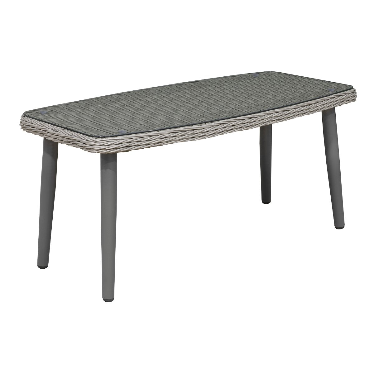 Dellonda DG81 Buxton Rattan Wicker Outdoor Coffee Table with Tempered Glass Top Grey