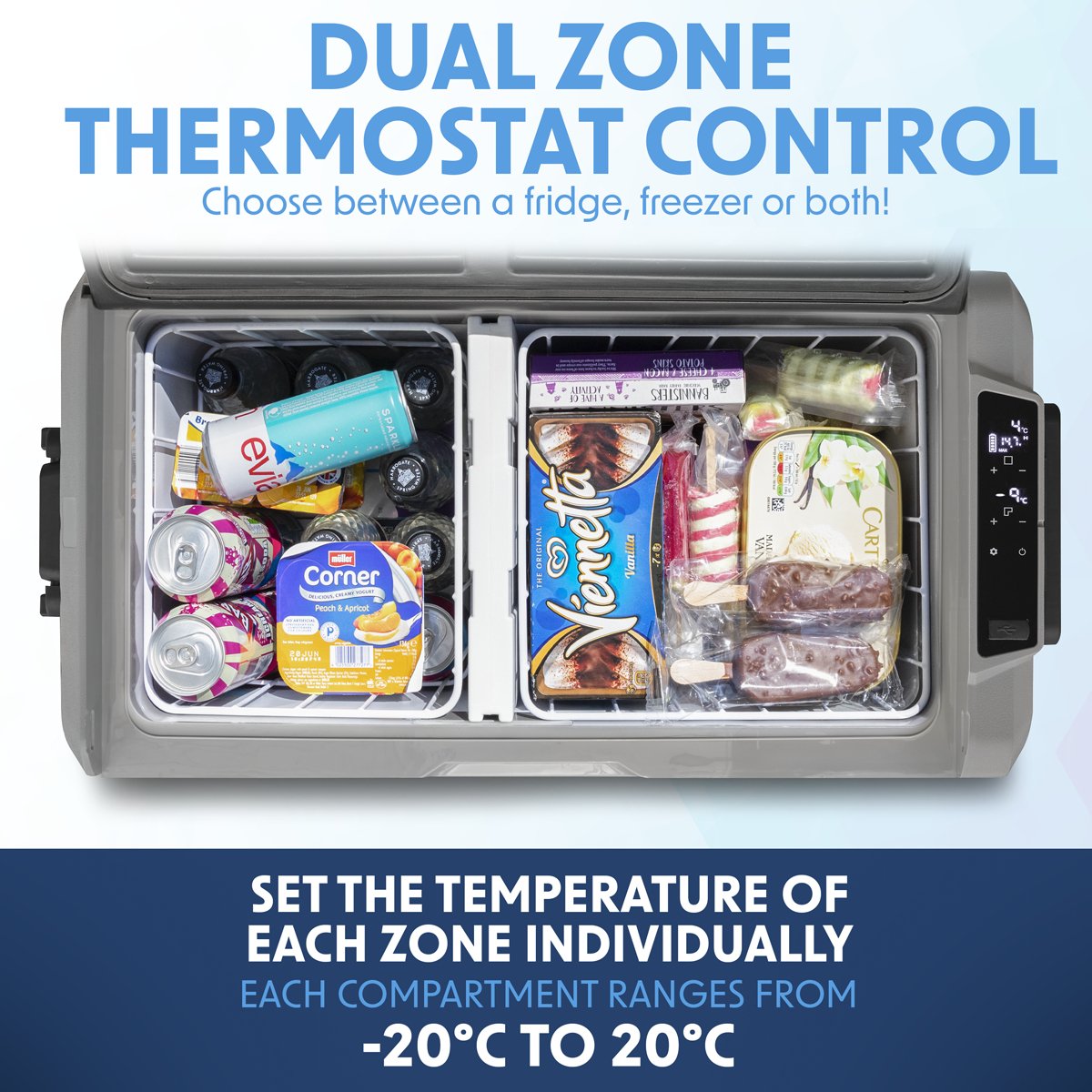 Dellonda DL14 50L Portable Dual Zone Compressor Car Camping Fridge/Freezer 12/24V