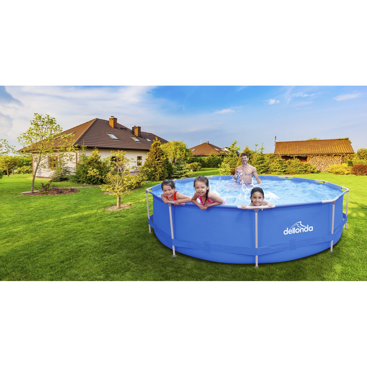 Dellonda DL20 12ft Steel Frame Swimming Pool Round with Filter Pump Blue