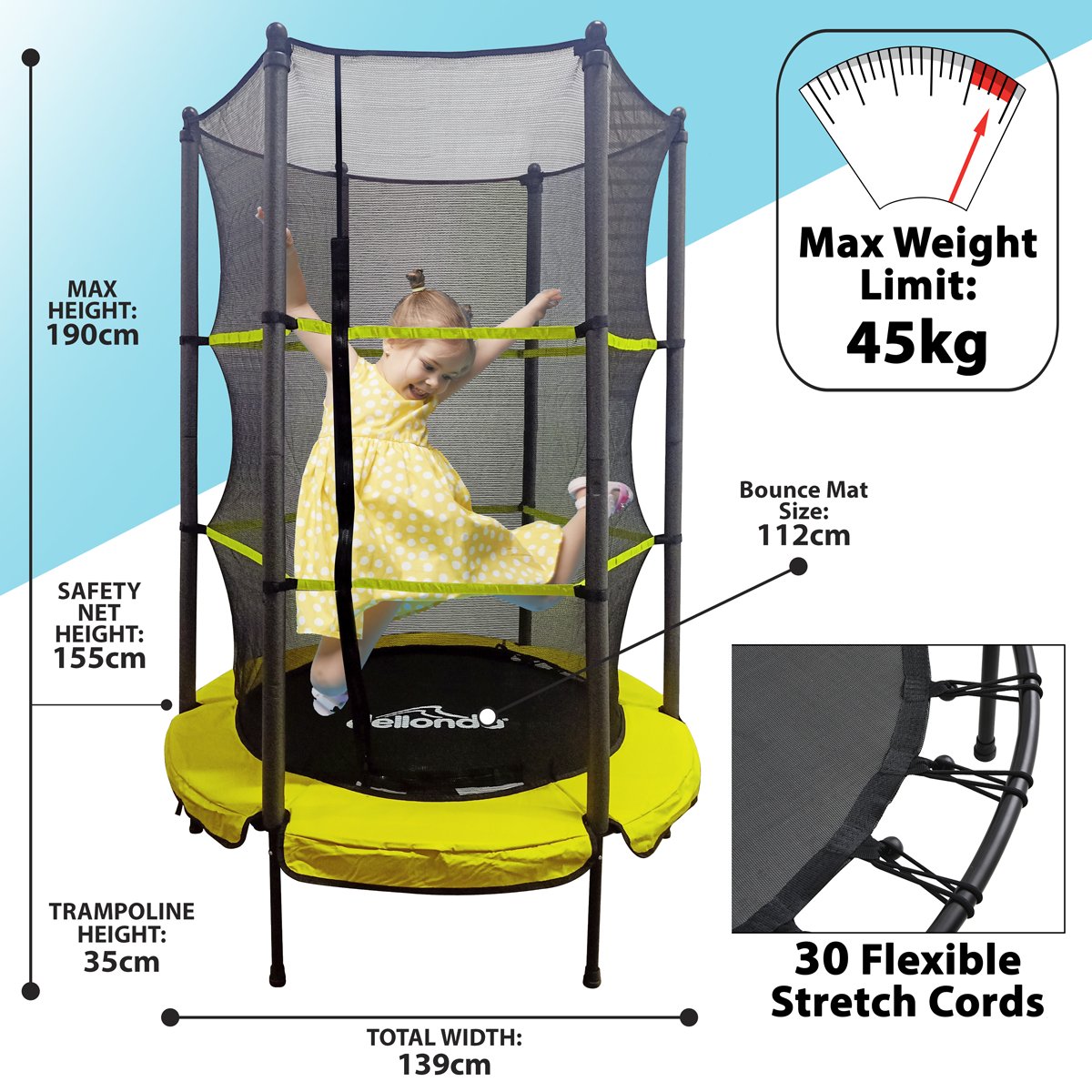 Dellonda DL65 55" Mini Trampoline with Safety Enclosure Net - McCormickTools