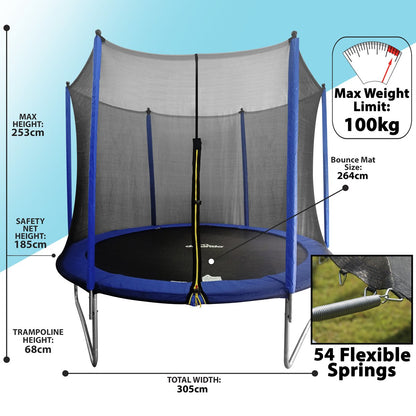 Dellonda DL68 10ft Heavy - Duty Outdoor Trampoline with Safety Enclosure Net - McCormickTools