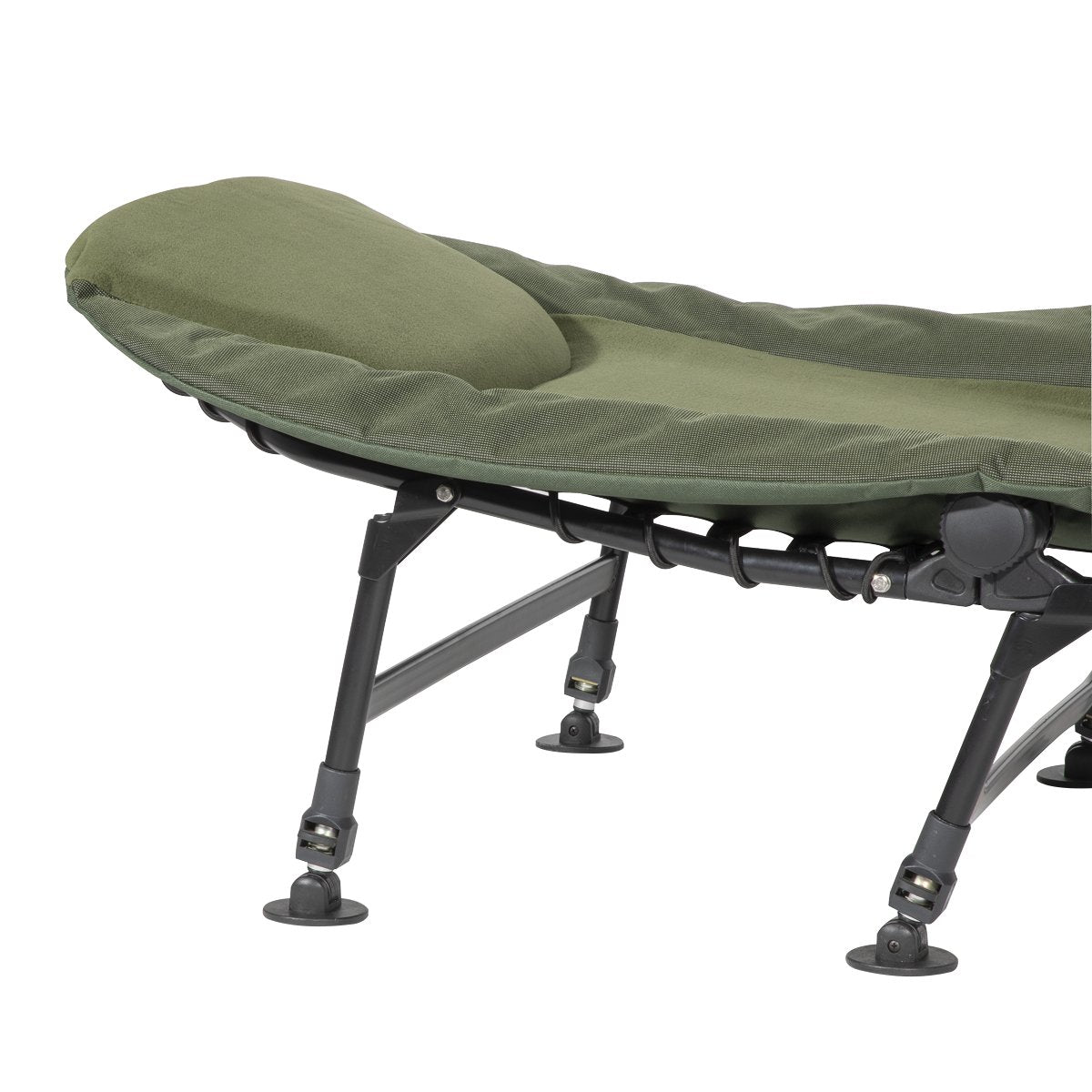 Dellonda DL77 Adjustable Bedchair for Fishing and Camping with Fleece Covered Mattress & Built - In Pillow Headrest 3 Legs & 6 Adjustable Levelling Feet - McCormickTools