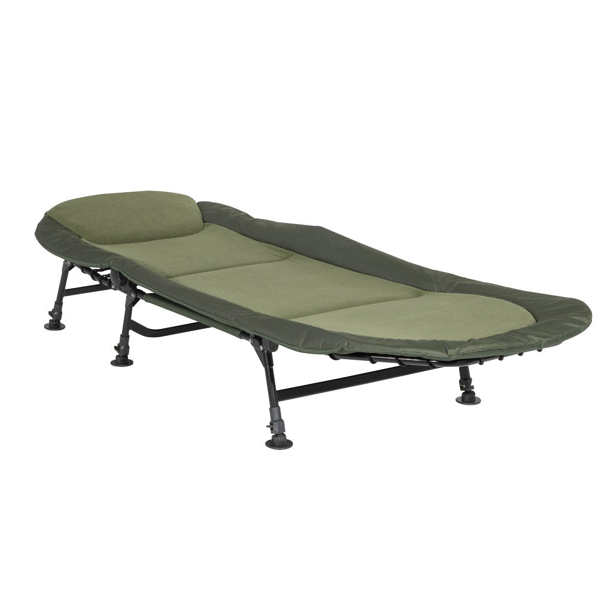 Dellonda DL77 Adjustable Bedchair for Fishing and Camping with Fleece Covered Mattress & Built - In Pillow Headrest 3 Legs & 6 Adjustable Levelling Feet - McCormickTools