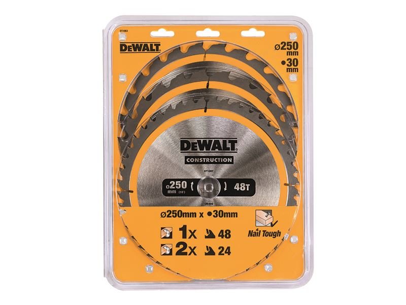 Dewalt Dt1963 Construction Circular Saw Blade 3 Pack 250 X 30mm X 24t/48t