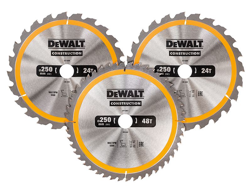 Dewalt Dt1963 Construction Circular Saw Blade 3 Pack 250 X 30mm X 24t/48t