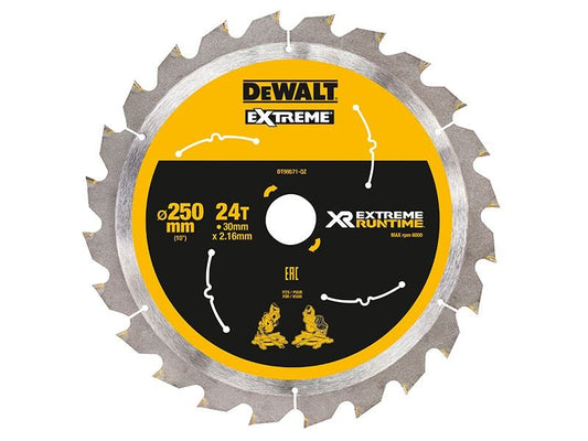 Dewalt Extreme Runtime Flexvolt Mitre Saw Blade 250 X 30mm X 24t