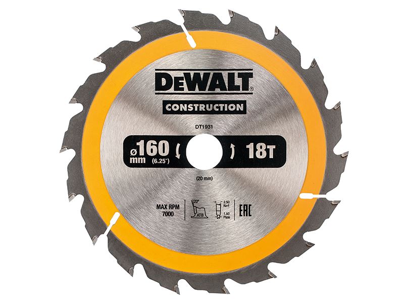 Dewalt Portable Construction Circular Saw Blade 160 X 20mm X 18t