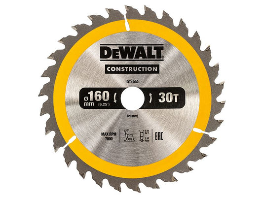 Dewalt Portable Construction Circular Saw Blade 160 X 20mm X 30t