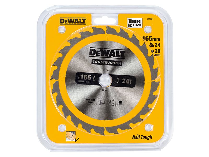 Dewalt Portable Construction Circular Saw Blade 165 X 20mm X 24t