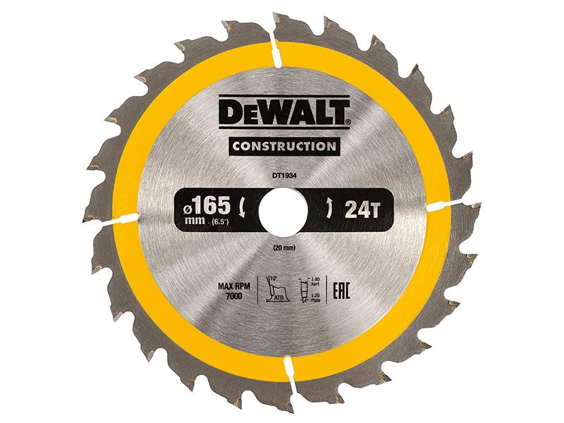 Dewalt Portable Construction Circular Saw Blade 165 X 20mm X 24t