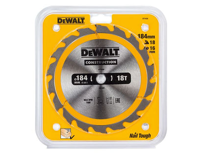 Dewalt Portable Construction Circular Saw Blade 184 X 16mm X 18t