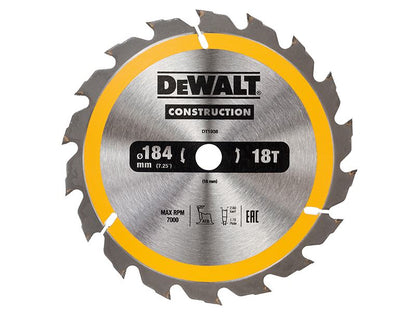 Dewalt Portable Construction Circular Saw Blade 184 X 16mm X 18t