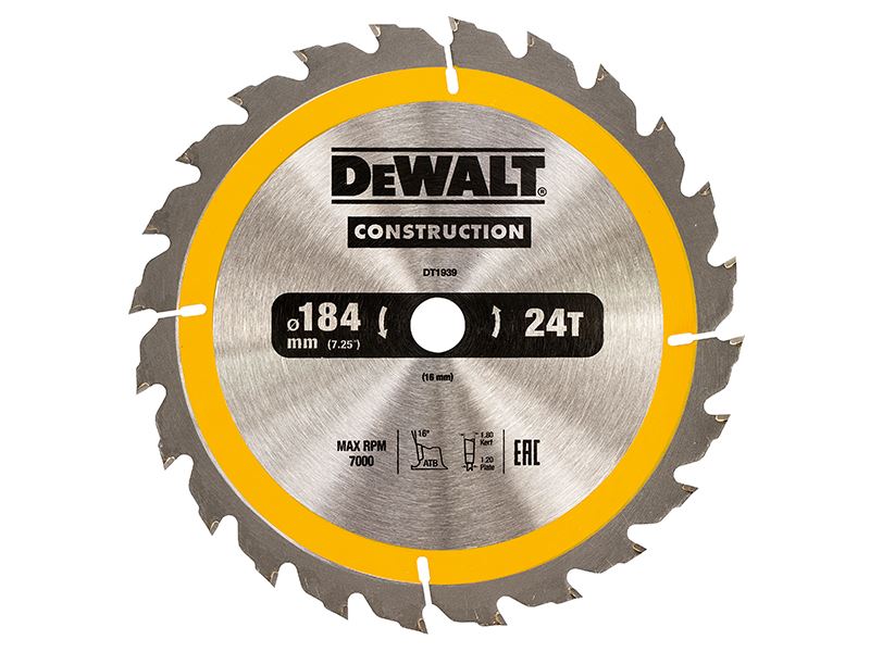 Dewalt Portable Construction Circular Saw Blade 184 X 16mm X 24t