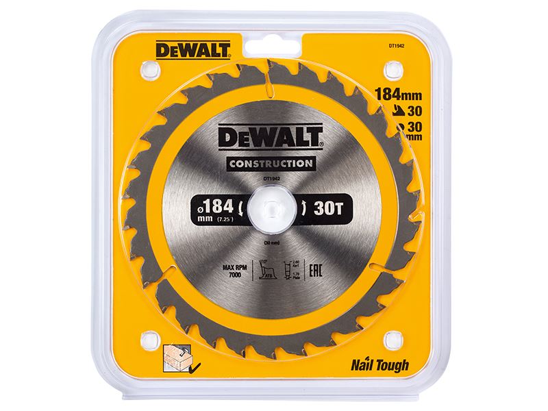 Dewalt Portable Construction Circular Saw Blade 184 X 30mm X 30t