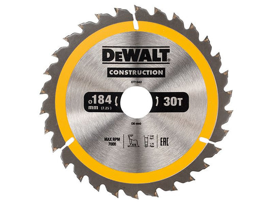 Dewalt Portable Construction Circular Saw Blade 184 X 30mm X 30t