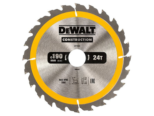 Dewalt Portable Construction Circular Saw Blade 190 X 30mm X 24t