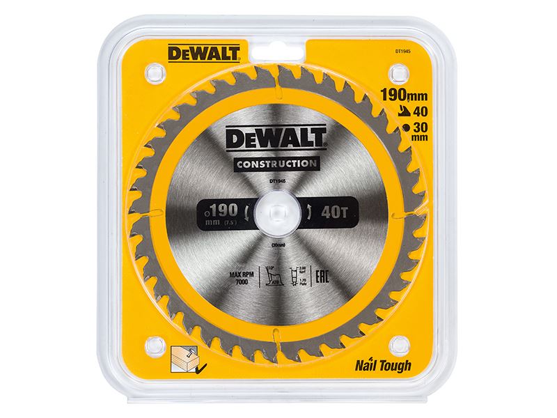 Dewalt Portable Construction Circular Saw Blade 190 X 30mm X 40t