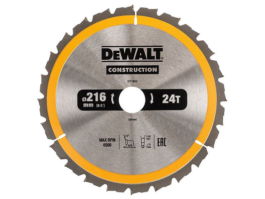 Dewalt Stationary Construction Circular Saw Blade 216 X 30mm X 24t Atb/Neg