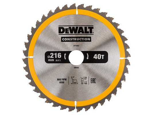 Dewalt Stationary Construction Circular Saw Blade 216 X 30mm X 40t Atb/Neg