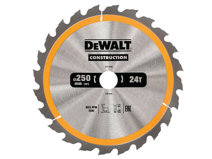 Dewalt Stationary Construction Circular Saw Blade 250 X 30mm X 24t