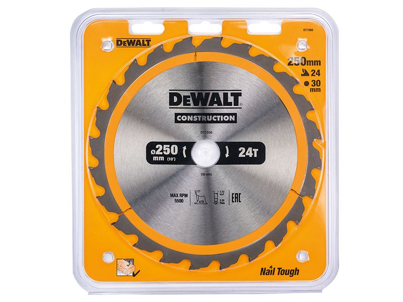 Dewalt Stationary Construction Circular Saw Blade 250 X 30mm X 24t