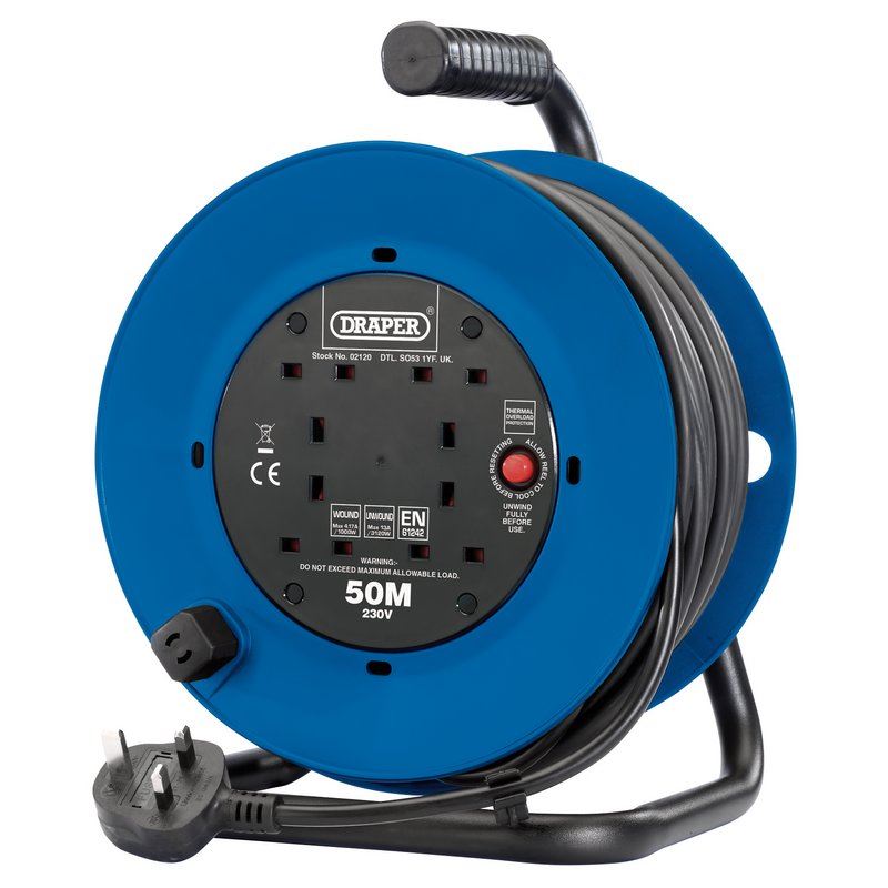 Draper 02120 Four Socket Industrial Cable Reel 50m 230V 3120w