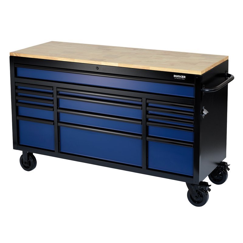 Draper 10747 BUNKER Workbench Roller Tool Cabinet 15 Drawer 61" Blue