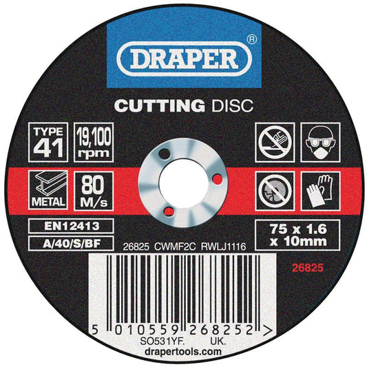 Draper Flat Metal Cutting Discs (75 X 1.6 X 10mm)