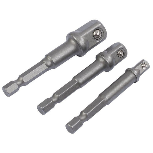 Draper 00005 Socket Adaptor Set 1/4" Hex. x 1/4" 3/8" & 1/2" Drive 3 Piece Set - McCormickTools