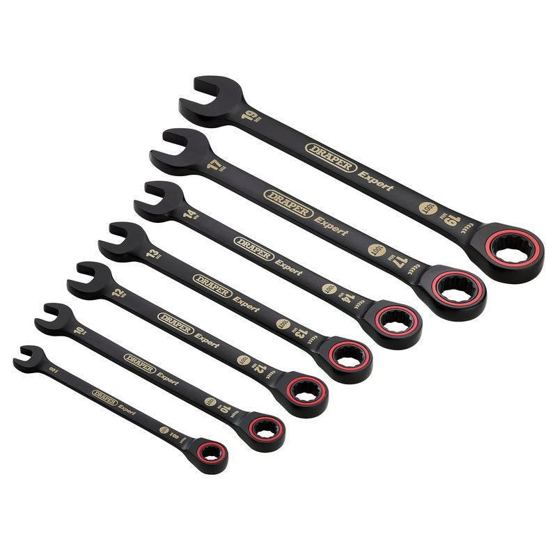 Draper 03895 Expert HI - TORQ? Metric Ratchet Combination Spanner Set Black 7 Piece