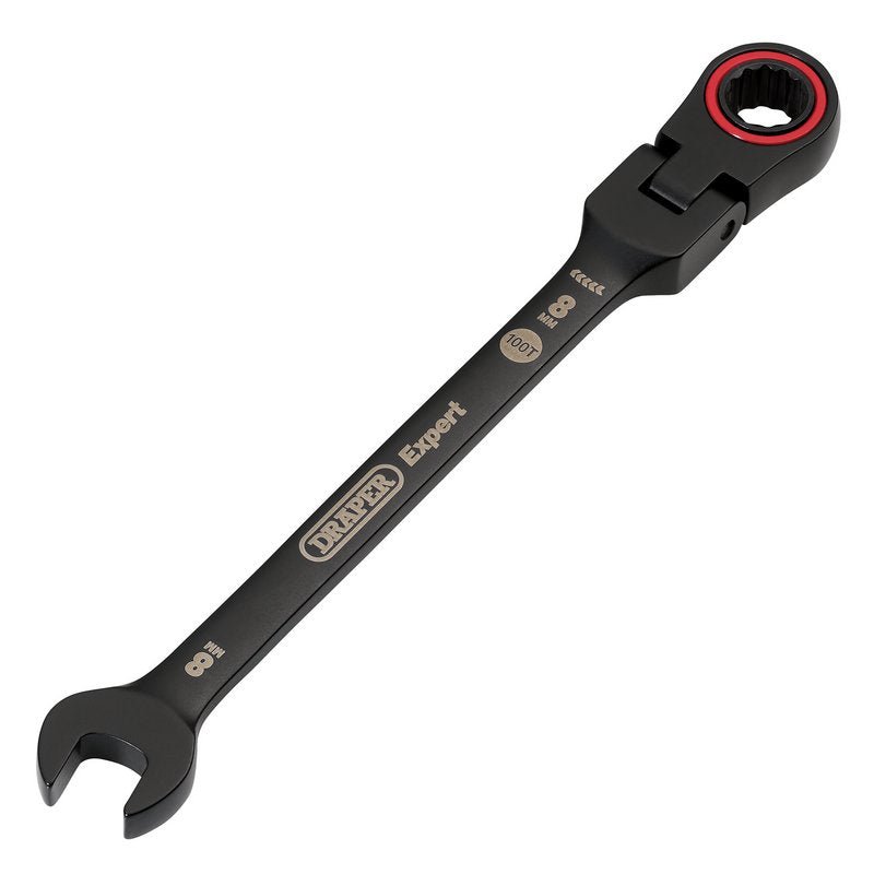 Draper 03914 Expert HI - TORQ Metric Flexible Head Ratchet Combination Spanner 8mm Black