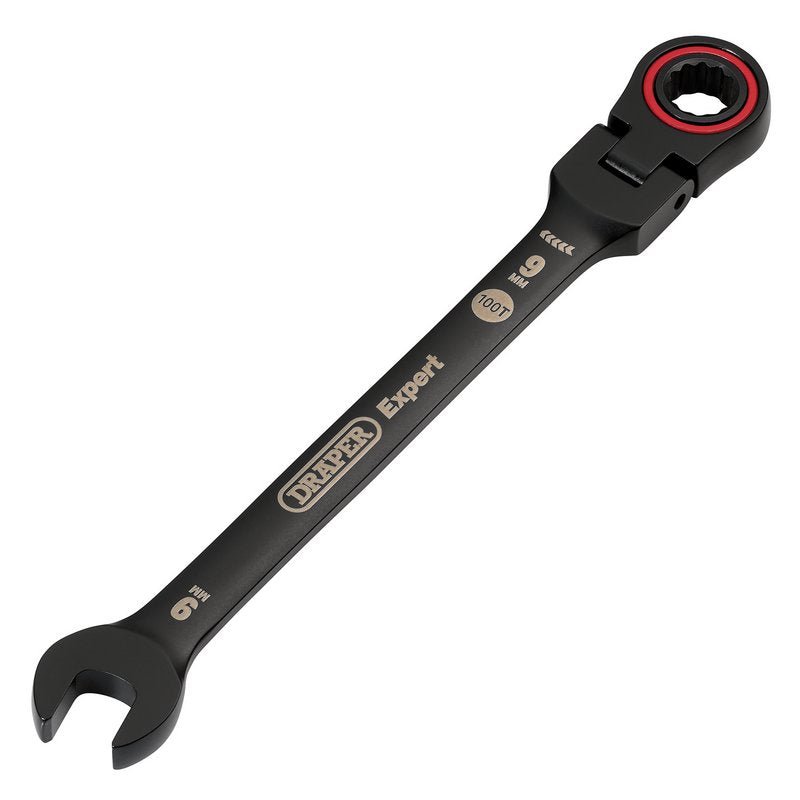 Draper 03915 Expert HI - TORQ? Metric Flexible Head Ratchet Combination Spanner 9mm Black