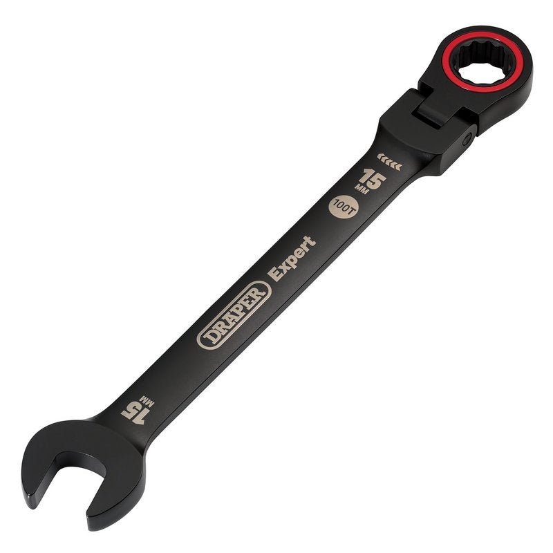 Draper 03922 Expert HI - TORQ? Metric Flexible Head Ratchet Combination Spanner 15mm Black